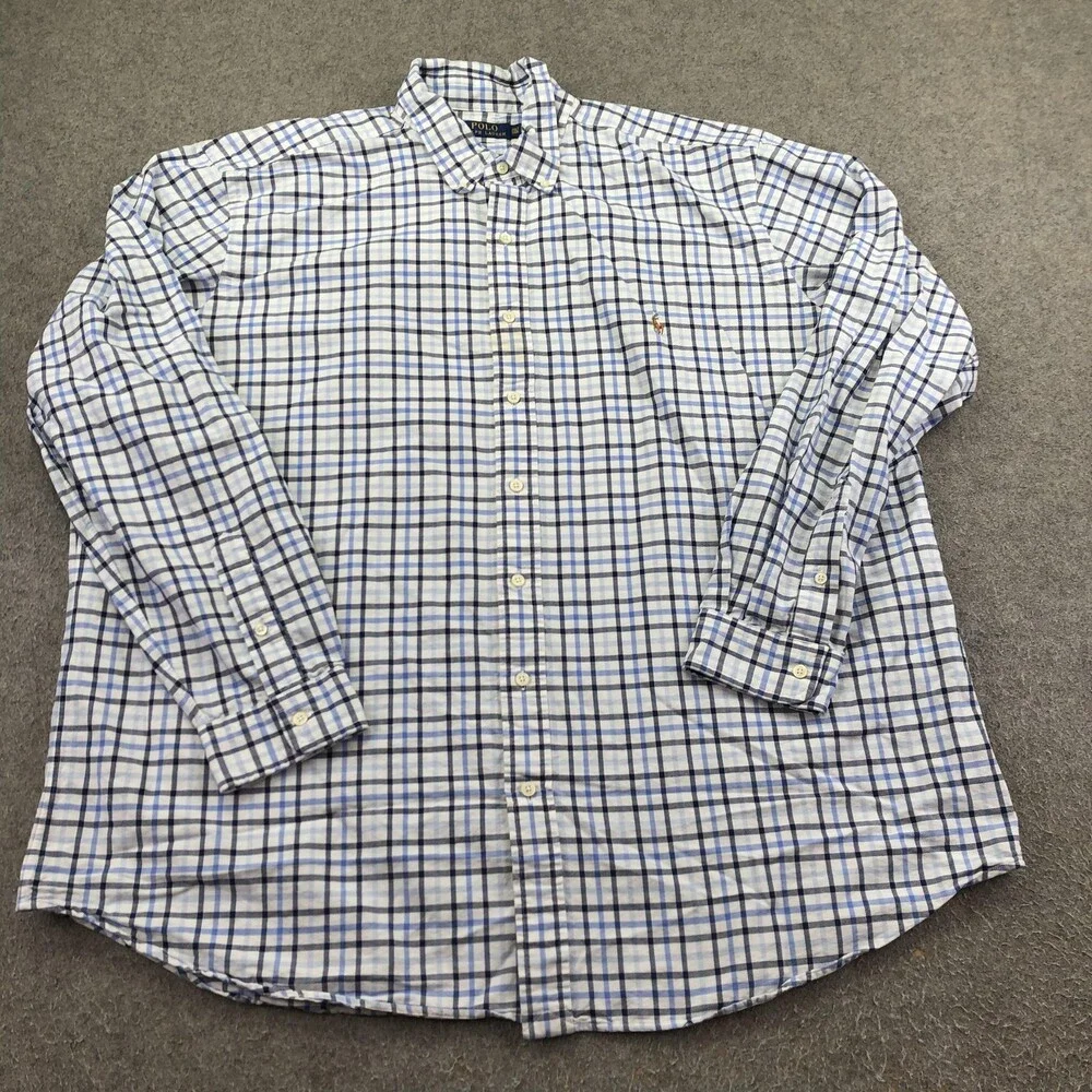 Polo Ralph Lauren Shirt Mens 2XLT Blue Plaid Long Sleeve Button Down Cotton